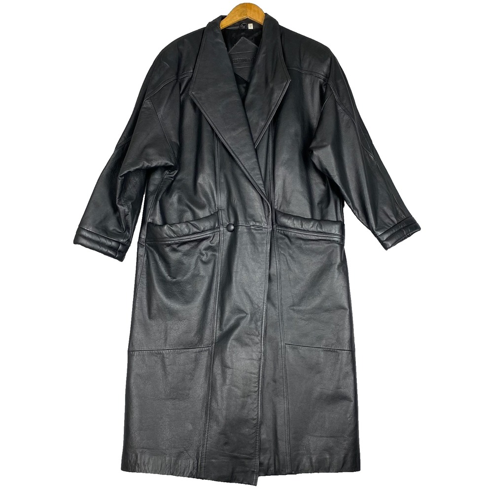 Vtg Preston & York Womens Leather Coat Size Large Petite Slouchy Chic Mob Wife - Picture 1 of 12
